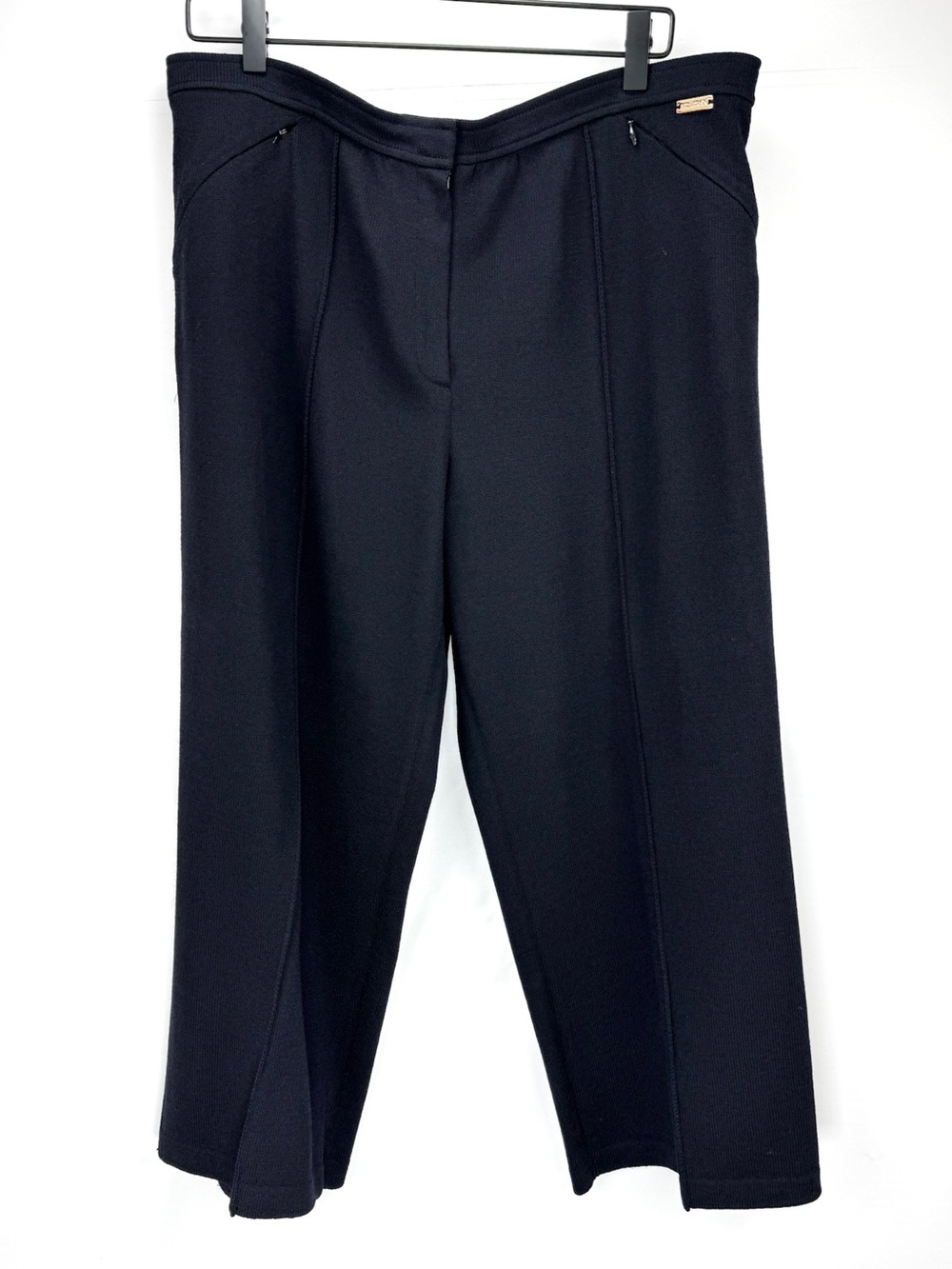 St. John Woman’s Black Wool Knot Straight-Leg Dress Pants with Middle Seam